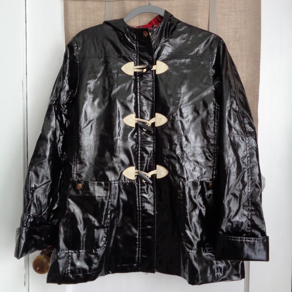 Black Patent Raincoat by Jane Post